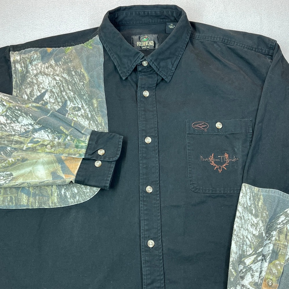 RedHead Northern Thunder Mens XL Black Camo Accent Cotton Button Down Shirt